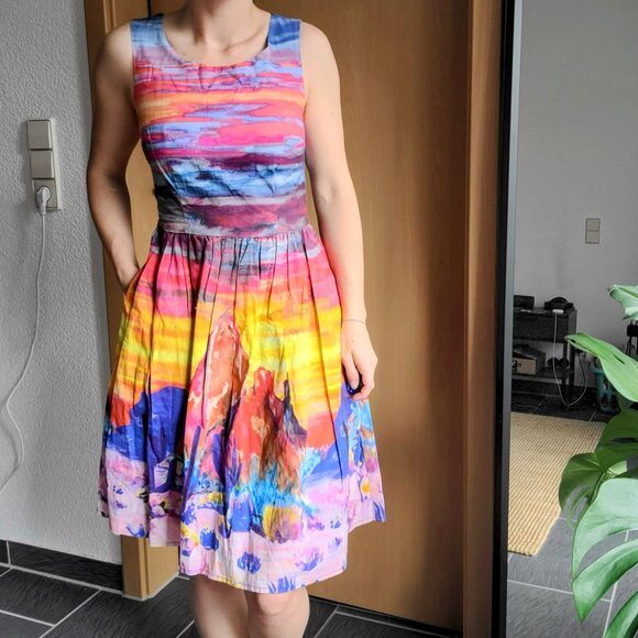 Modcloth Painted Desert Sunset Fit and Flare Dress Size XS - Picture 10 of 12